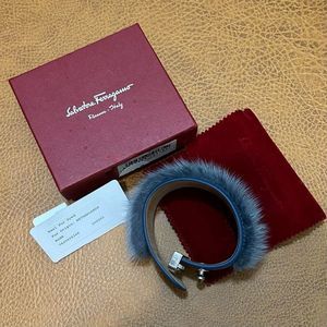 NWT Salvatore Ferragamo Real Fur Dyed Bracelet Blue